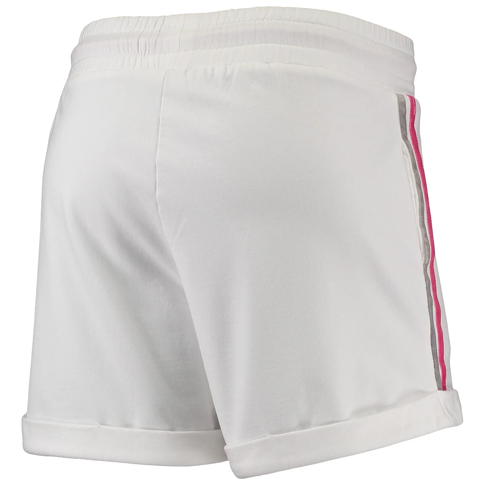 Women's Lusso White/Pink Brooklyn Nets Melody Cuffed Tri-Blend Shorts