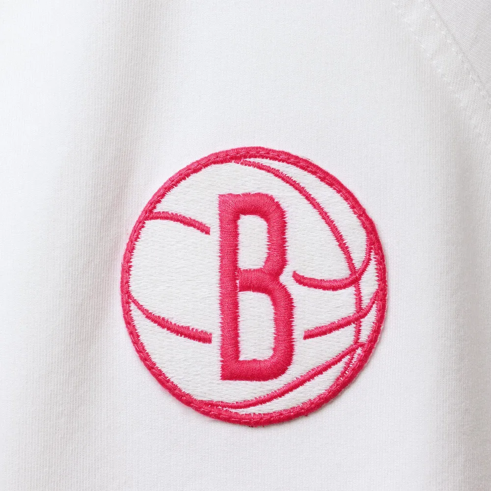 Women's Lusso White/Pink Brooklyn Nets Melody Cuffed Tri-Blend Shorts