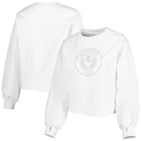 Women's Lusso White Brooklyn Nets Lola Ball and Chain Pullover Sweatshirt