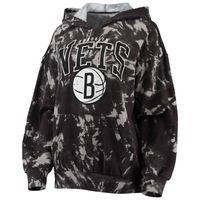 Women's Majestic Threads Black Brooklyn Nets Burble Tie-Dye Tri-Blend Pullover Hoodie