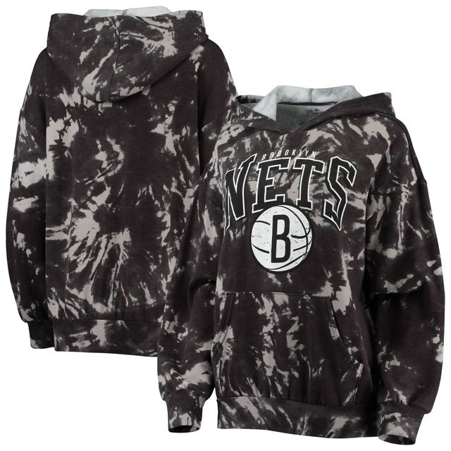 Majestic Threads Sweat à capuche noir Brooklyn Nets Burble Tie-Dye Tri-Blend pour femme