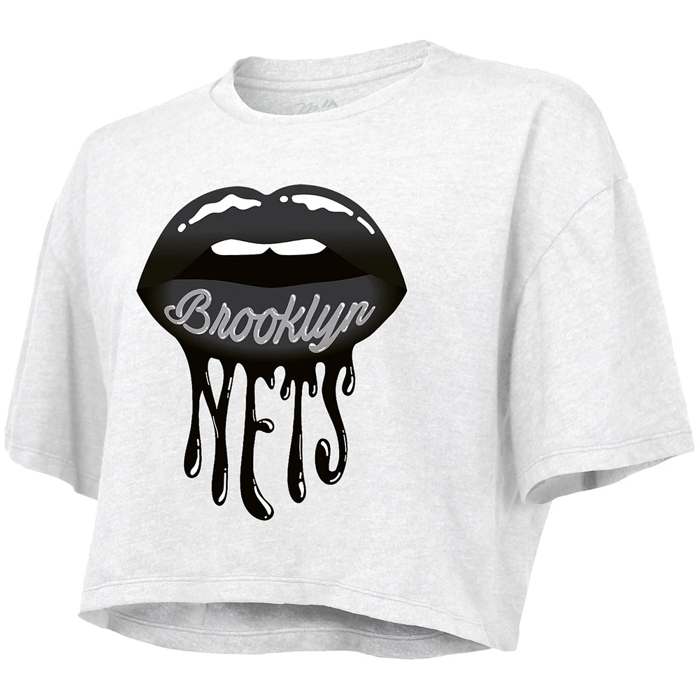 Women's Majestic Threads White Brooklyn Nets Drip Gloss Crop Top