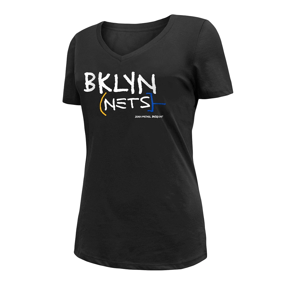 T-shirt à col en V pour femme New Era Brooklyn Nets 2022/23 City Edition noir