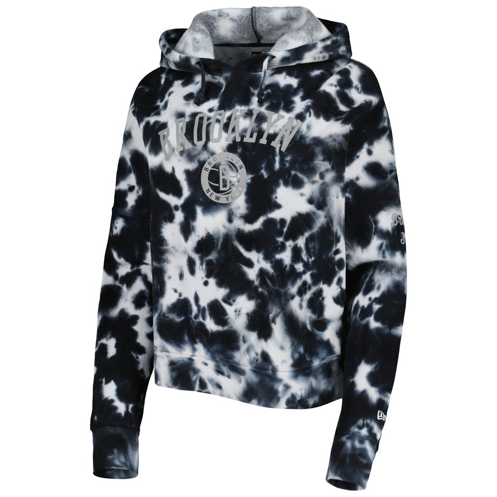 Women's New Era Black Brooklyn Nets Brushed Cotton Tie-Dye Pullover Hoodie