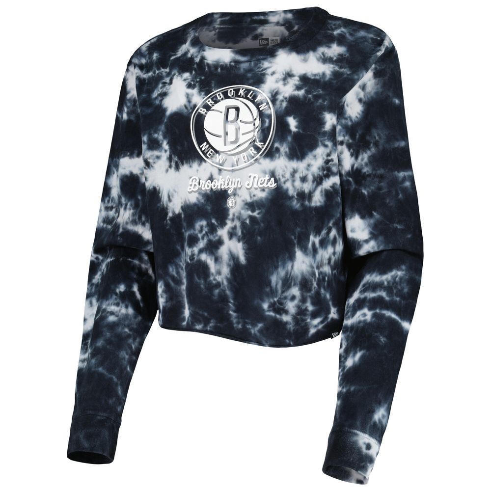 Women's New Era Black Brooklyn Nets Tie Dye Cropped Long Sleeve T-Shirt