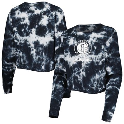 Women's New Era Black Brooklyn Nets Tie Dye Cropped Long Sleeve T-Shirt