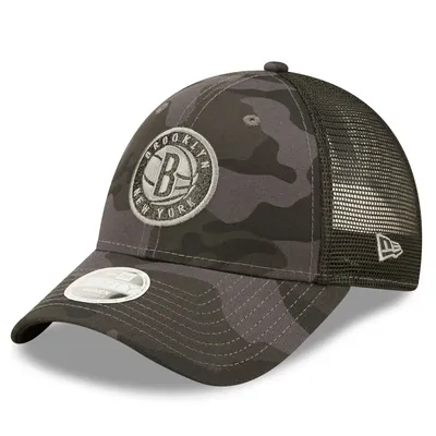 Women's New Era  Charcoal Brooklyn Nets Camo Glam 9FORTY Trucker Snapback Hat