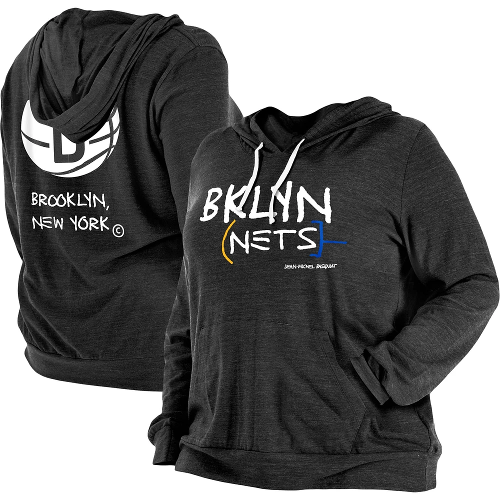 Women's New Era Heather Black Brooklyn Nets Plus 2022/23 City Edition Bi-Blend Long Sleeve Hoodie T-Shirt