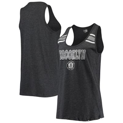 Women's New Era Heathered Black Brooklyn Nets Scoop-Neck Racerback Tank Top