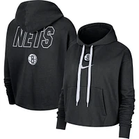 Women's Nike Black Brooklyn Nets Courtside Cropped Pullover Hoodie