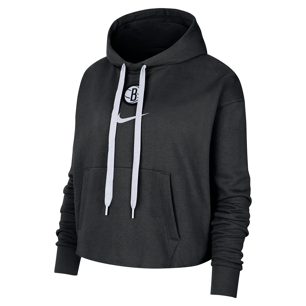 Women's Nike Black Brooklyn Nets Courtside Cropped Pullover Hoodie