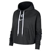 Women's Nike Black Brooklyn Nets Courtside Cropped Pullover Hoodie
