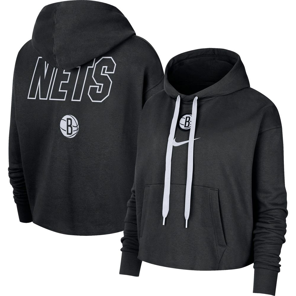 Women's Nike Black Brooklyn Nets Courtside Cropped Pullover Hoodie