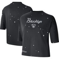 Women's Nike Black Brooklyn Nets Courtside Splatter Cropped T-Shirt