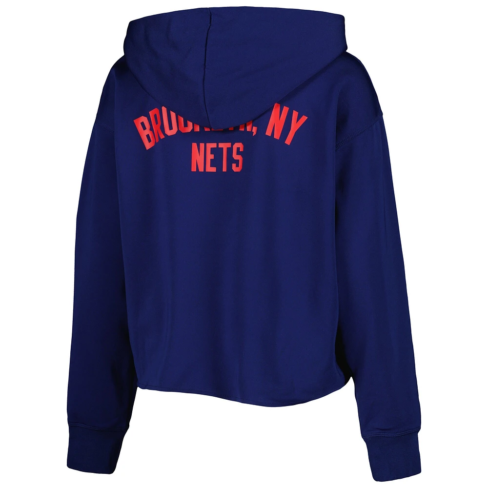 Sweat à capuche court enfiler tri-mélange Performance Nike Brooklyn Nets Courtside pour femme - Bleu marine