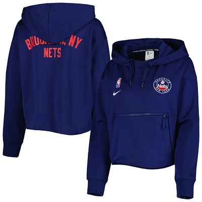 Sweat à capuche court enfiler tri-mélange Performance Nike Brooklyn Nets Courtside pour femme - Bleu marine