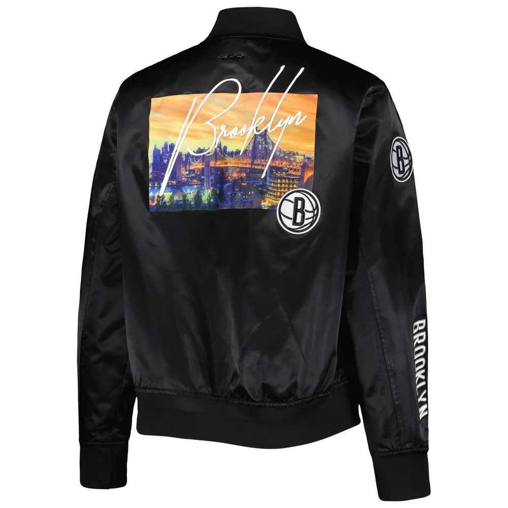 Women's Pro Standard Black Brooklyn Nets City Scape Satin Full-Snap Jacket