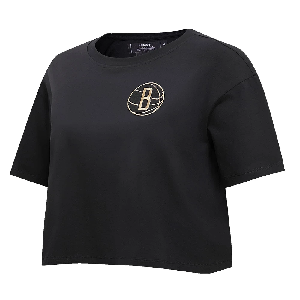 Women's Pro Standard Black Brooklyn Nets Holiday Glam Boxy T-Shirt