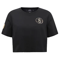 Women's Pro Standard Black Brooklyn Nets Holiday Glam Boxy T-Shirt