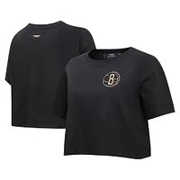 Women's Pro Standard Black Brooklyn Nets Holiday Glam Boxy T-Shirt