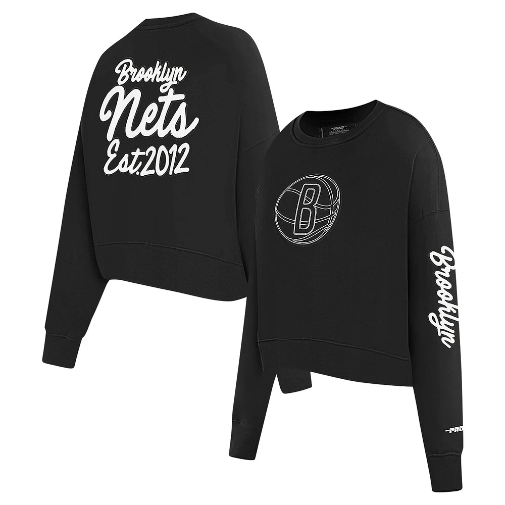 Sweat-shirt court Pro Standard pour femme, noir, Brooklyn Nets Paint The City