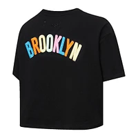 T-shirt court carré délavé néon Pro Standard pour femmes, noir, Brooklyn Nets