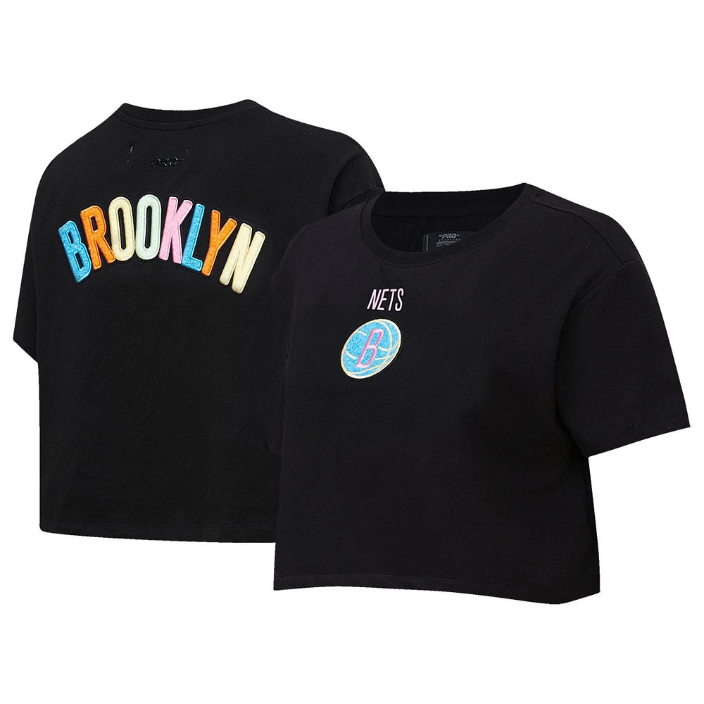 Women's Pro Standard Black Brooklyn Nets Washed Neon Cropped Boxy T-Shirt