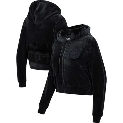 Brooklyn Nets Pro Standard Women's Triple Black Velour Full-Zip Hoodie