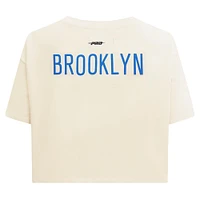 Women's Pro Standard Cream Brooklyn Nets Retro Striper SJ Cropped Boxy T-Shirt