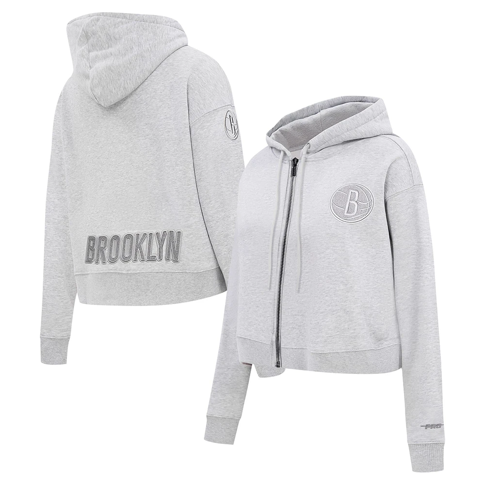 Women's Pro Standard Heather Gray Brooklyn Nets Triple Tonal Full-Zip Hoodie