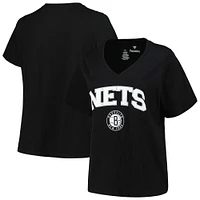 Women's Profile Black Brooklyn Nets Plus Arch Over Logo V-Neck T-Shirt