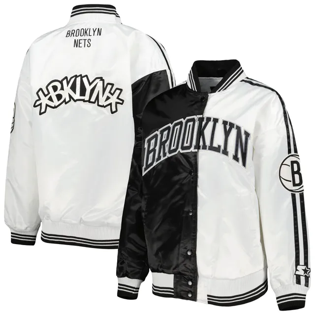 Youth Starter Black Brooklyn Nets Raglan Full-Snap Varsity Jacket