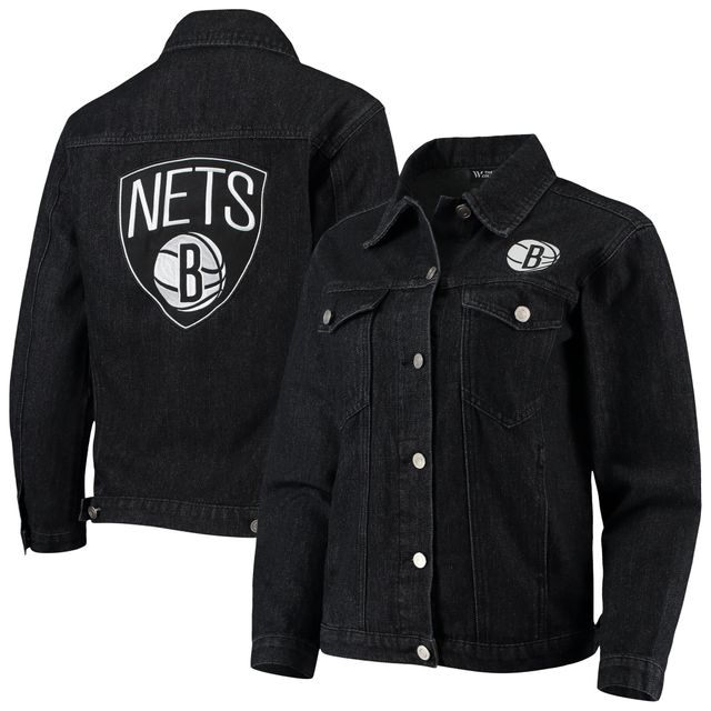 Veste boutonnée en denim noir Brooklyn Nets Patch pour femme The Wild Collective