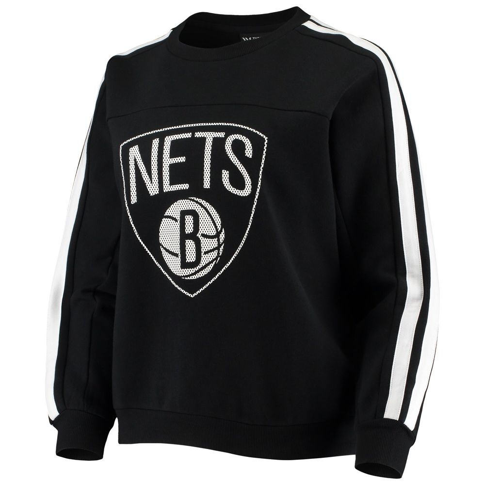 Women's The Wild Collective Black Brooklyn Nets Perforated Logo Pullover Sweatshirt