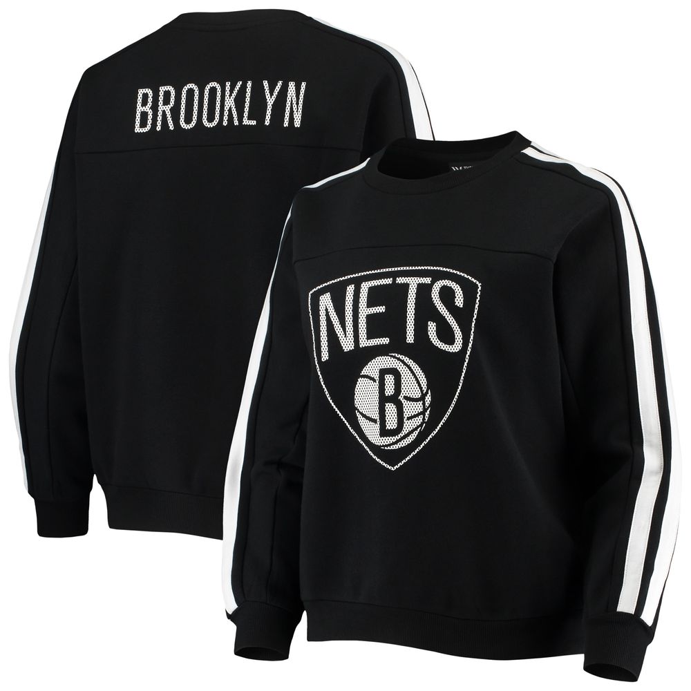 Women's The Wild Collective Black Brooklyn Nets Perforated Logo Pullover Sweatshirt