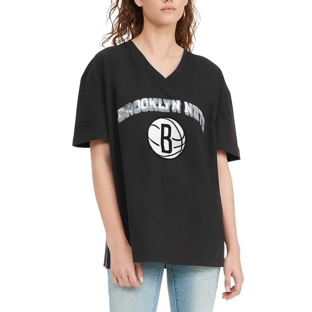 Women's Tommy Jeans Black Brooklyn Nets Ashley V-Neck T-Shirt