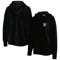 Women's Touch Black Brooklyn Nets End Line Velour Pullover Hoodie