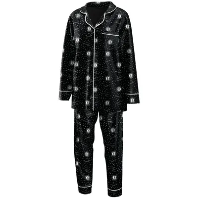 Brooklyn Nets WEAR by Erin Andrews Women's Long Sleeve Button-Up Shirt & Pants Sleep Set - Black