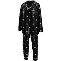 Women's WEAR by Erin Andrews Black Brooklyn Nets - Long Sleeve Button-Up Shirt & Pants Sleep Set