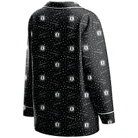 Women's WEAR by Erin Andrews Black Brooklyn Nets - Long Sleeve Button-Up Shirt & Pants Sleep Set