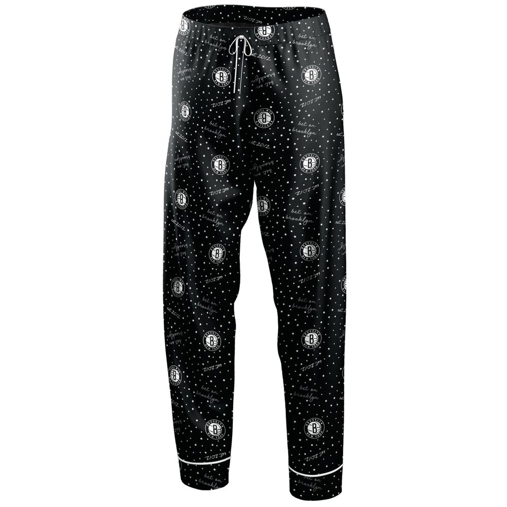 Women's WEAR by Erin Andrews Black Brooklyn Nets - Long Sleeve Button-Up Shirt & Pants Sleep Set