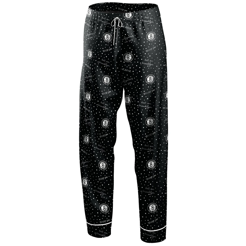 Women's WEAR by Erin Andrews Black Brooklyn Nets - Long Sleeve Button-Up Shirt & Pants Sleep Set