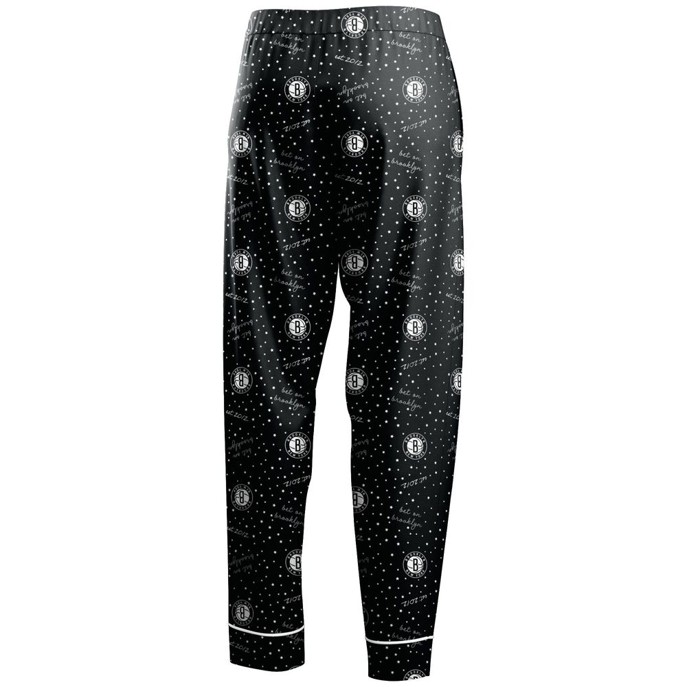 Women's WEAR by Erin Andrews Black Brooklyn Nets - Long Sleeve Button-Up Shirt & Pants Sleep Set