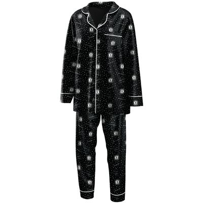 Women's WEAR by Erin Andrews Black Brooklyn Nets - Long Sleeve Button-Up Shirt & Pants Sleep Set