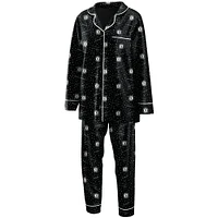 Women's WEAR by Erin Andrews Black Brooklyn Nets - Long Sleeve Button-Up Shirt & Pants Sleep Set