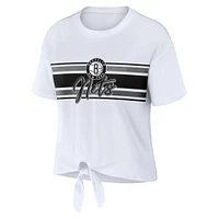 Women's WEAR by Erin Andrews  White Brooklyn Nets Tie-Front T-Shirt