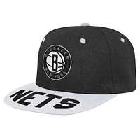 Youth Black/White Brooklyn Nets Backboard Embro Visor Snapback Hat