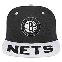 Youth Black/White Brooklyn Nets Backboard Embro Visor Snapback Hat