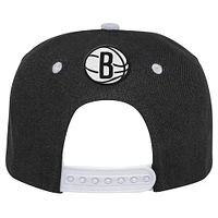 Youth Black/White Brooklyn Nets Backboard Embro Visor Snapback Hat