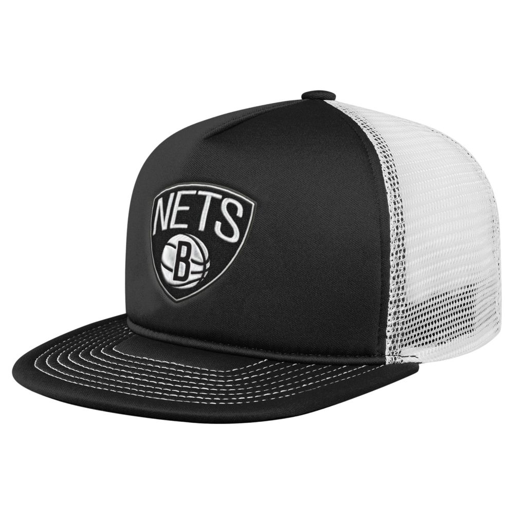 Youth Black Brooklyn Nets Foam Front - Trucker Snapback Hat